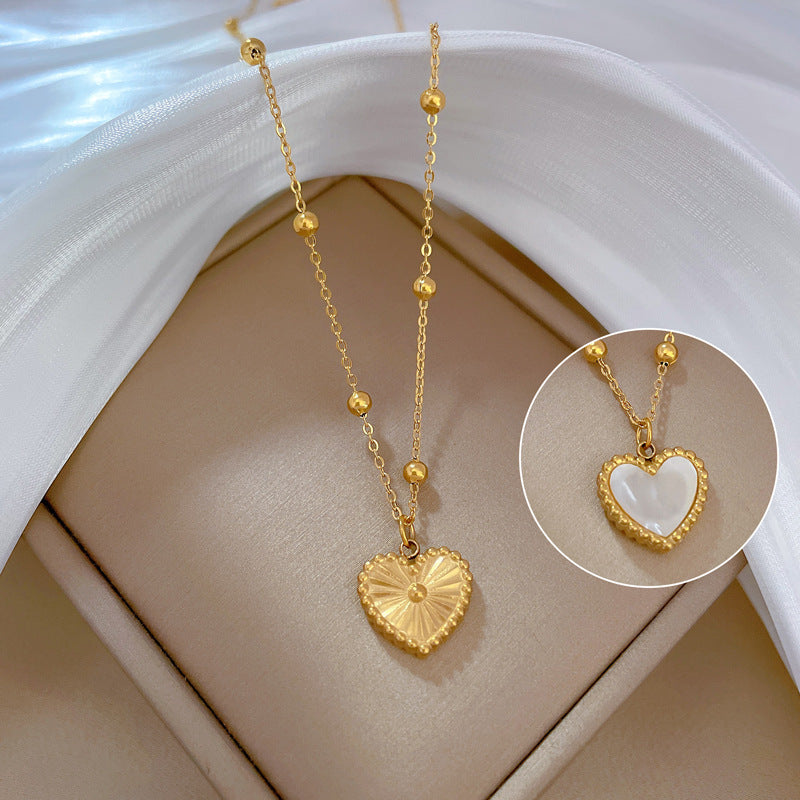 Heart-Shape Love Necklace For Valentines Day Temperamental Personality Minimalist Stove Real Gold Necklace Female