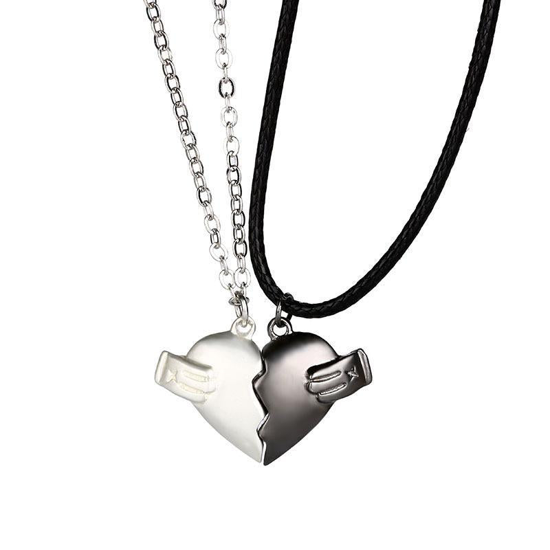 Creative Magnet Love Necklace 2pcs Heart-broken Shape Necklace Men And Women Jewellery