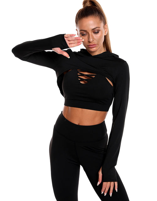 Load image into Gallery viewer, 3pcs Sports Suits Long Sleeve Hooded Top Hollow Design Camisole And Butt Lifting High Waist
