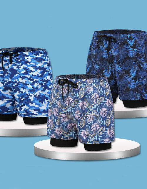 Load image into Gallery viewer, Loose Swimming Trunks Summer Printed Double Layer Beach Shorts
