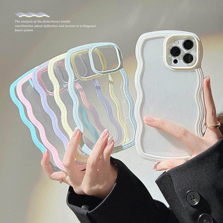 Wave Border Mobile Phone Case Solid Colour Simple Candy Colour - Anam Online