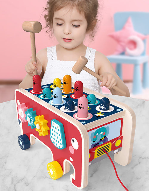 Load image into Gallery viewer, Montessori Toddlers Kids Wooden Pounding Bench Animal Bus Toys Early Educational Set Gifts For Children Toy Musical Instrument
