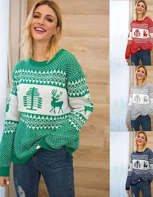 Load image into Gallery viewer, Christmas Sweater Cute Elk Geometric Print Knitted Sweater Woemen Winter Tops Clothes
