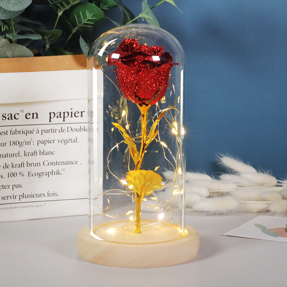 Eternal Rose Flowers LED Light In Glass Cover Gift