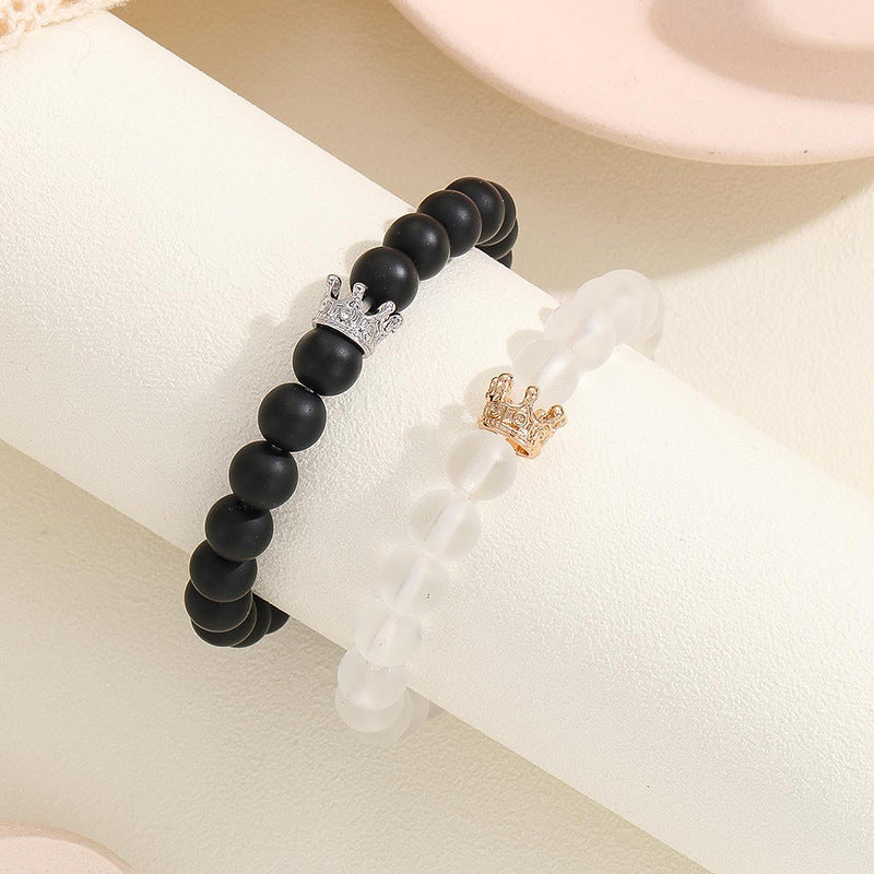 Fashion Jewellery 2pcs Handmade Crown Beaded Charms Bracelet Luminous Heart Glow In The Dark Couple Bracelet For Lover Men Women Fluorescent Gift