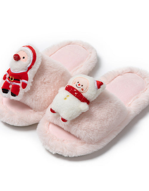 Load image into Gallery viewer, Christmas Shoes Santa Claus Open-toe Cotton Slippers Winter Home Indoor Floor Plush Warm Furry Slippers Women
