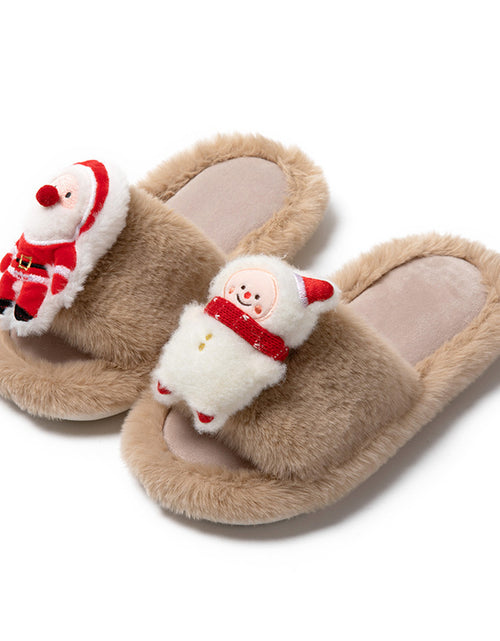 Load image into Gallery viewer, Christmas Shoes Santa Claus Open-toe Cotton Slippers Winter Home Indoor Floor Plush Warm Furry Slippers Women
