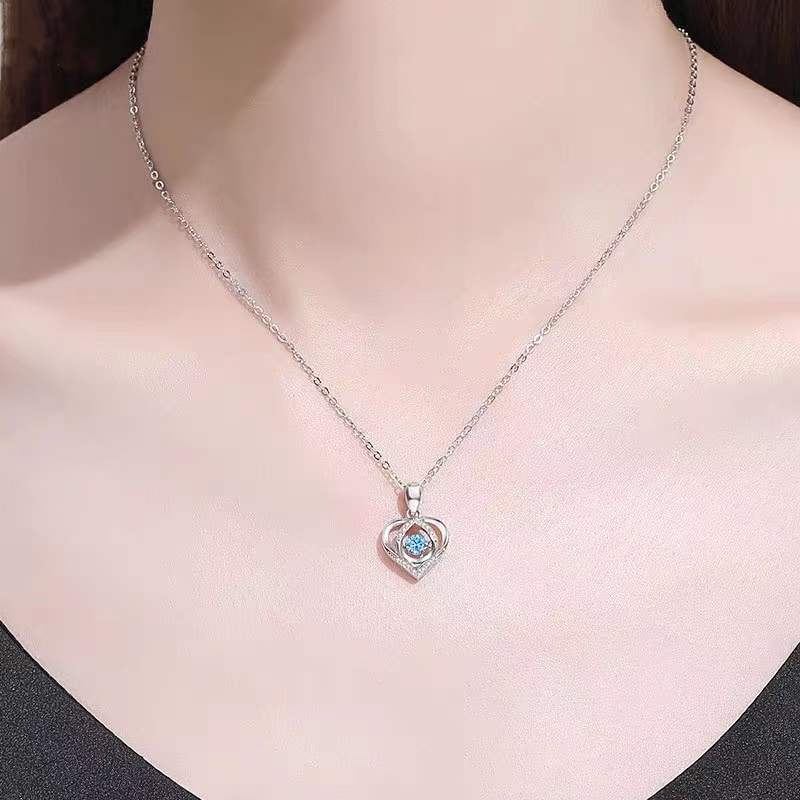 S925 Beating Heart-Shaped Necklace Women Luxury Love Rhinestones Necklace Jewellery Gift For Valentine's Day