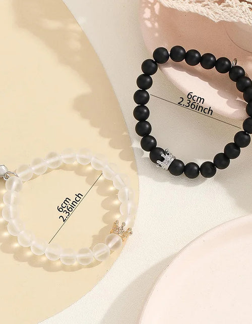 Load image into Gallery viewer, Fashion Jewellery 2pcs Handmade Crown Beaded Charms Bracelet Luminous Heart Glow In The Dark Couple Bracelet For Lover Men Women Fluorescent Gift
