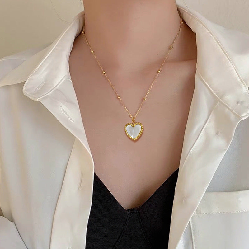 Heart-Shape Love Necklace For Valentines Day Temperamental Personality Minimalist Stove Real Gold Necklace Female