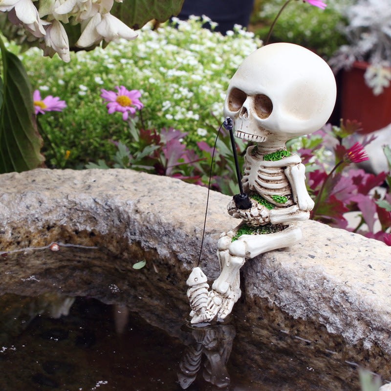 Fishing Skull Halloween Decoration Aquarium Courtyard Micro Landscape