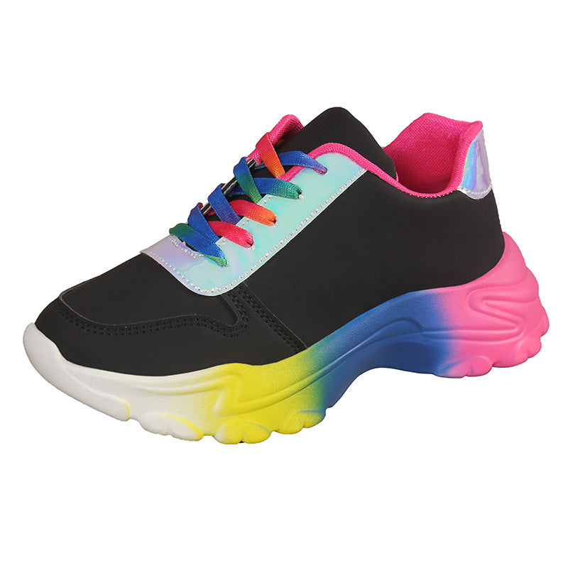 Style Rainbow Colour Sports Shoes For Women Thick Bottom Lace-up Sneakers Fashion Casual Lightweight Running Walking Shoes