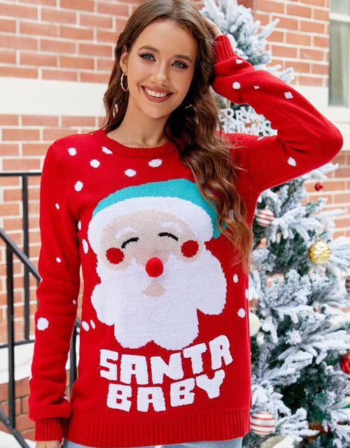 Load image into Gallery viewer, Women&#39;s Tops Santa Pullover Sweater Autumn And Winter Letter Embroidery Christmas Red Sweaters Long Sleeve Crew Neck Clothes
