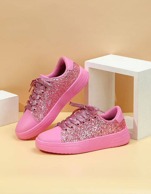 Load image into Gallery viewer, Glitter Sequin Design Flats Shoes Women Trendy Casual Thick-soled Lace-up Sneakers Fashion Shoes
