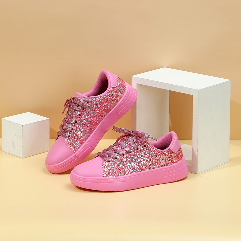 Glitter Sequin Design Flats Shoes Women Trendy Casual Thick-soled Lace-up Sneakers Fashion Shoes