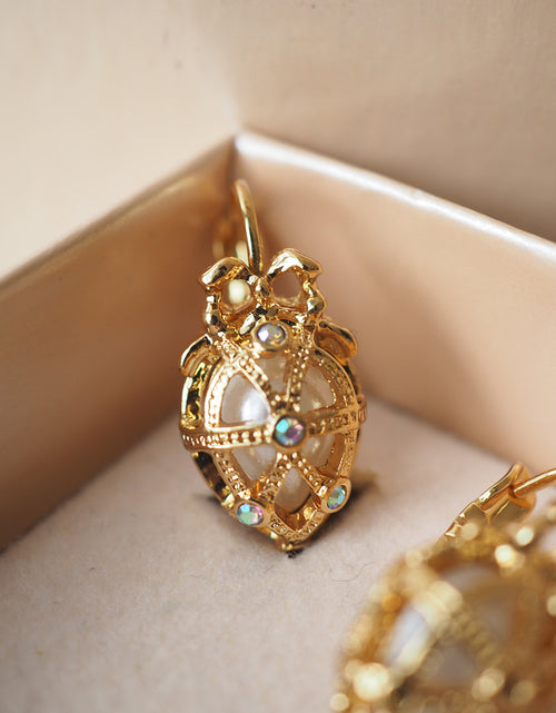 Load image into Gallery viewer, Vintage Easter Egg Bow Pendant Pearl Earrings Hollow Out
