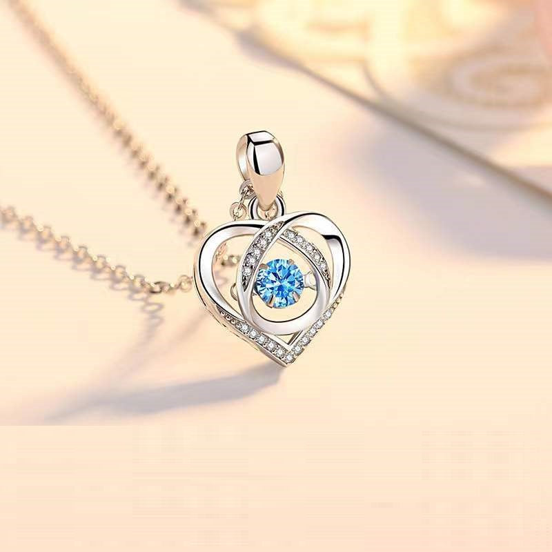 S925 Beating Heart-Shaped Necklace Women Luxury Love Rhinestones Necklace Jewellery Gift For Valentine's Day