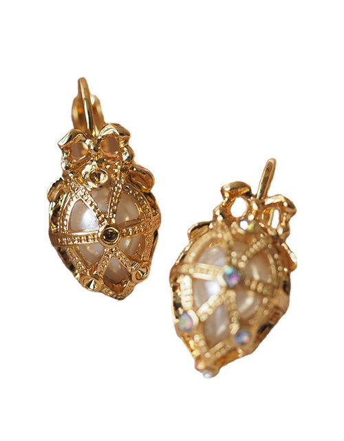 Load image into Gallery viewer, Vintage Easter Egg Bow Pendant Pearl Earrings Hollow Out
