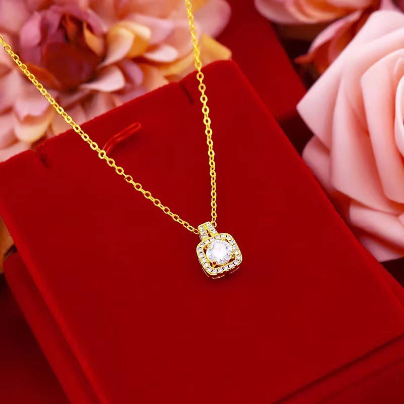 Fashion Jewellery Set Zircon Gem Pendant Chain Choker Necklace For Women Gold Colour Stud Earring Statement Wedding Ring