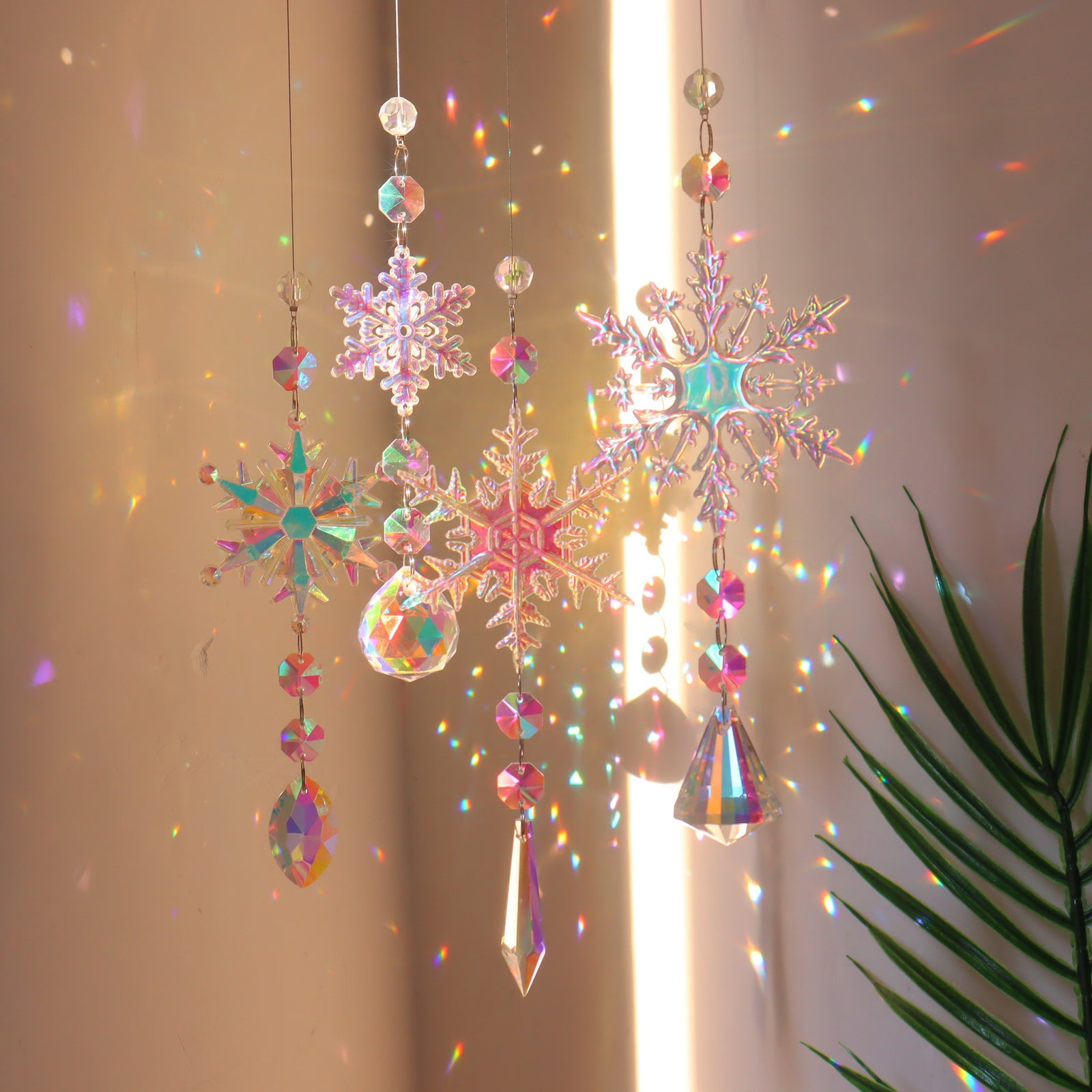 Christmas AB Color Snowflake Crystal Sun Catcher Christmas Decorations