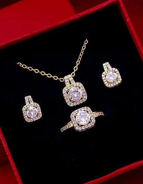 Load image into Gallery viewer, Fashion Jewellery Set Zircon Gem Pendant Chain Choker Necklace For Women Gold Colour Stud Earring Statement Wedding Ring
