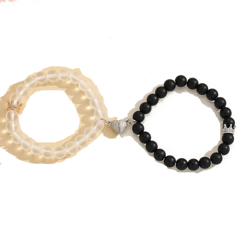 Fashion Jewellery 2pcs Handmade Crown Beaded Charms Bracelet Luminous Heart Glow In The Dark Couple Bracelet For Lover Men Women Fluorescent Gift