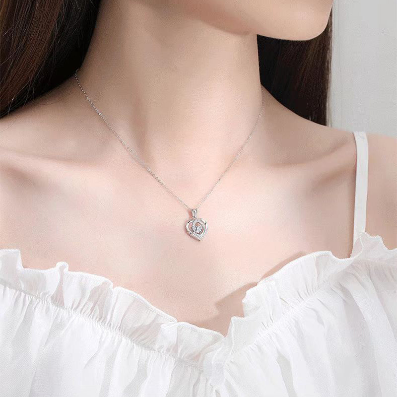 S925 Beating Heart-Shaped Necklace Women Luxury Love Rhinestones Necklace Jewellery Gift For Valentine's Day