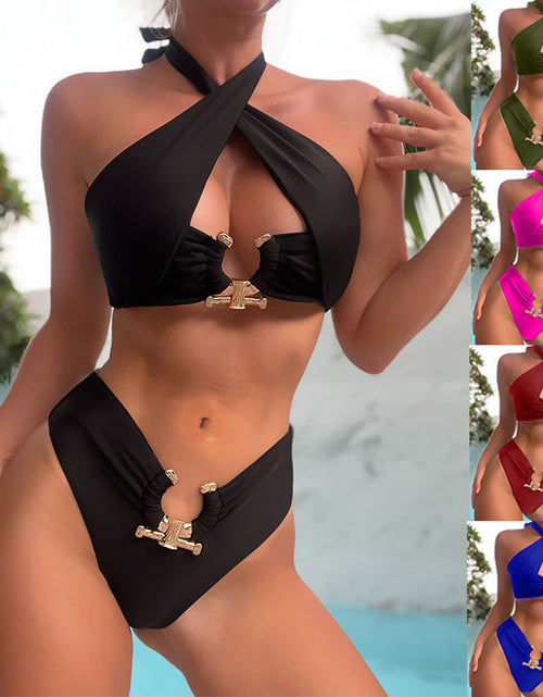 Load image into Gallery viewer, Women&#39;s Fashion Split High Waist Briefs Cross-halterneck Swimsuit
