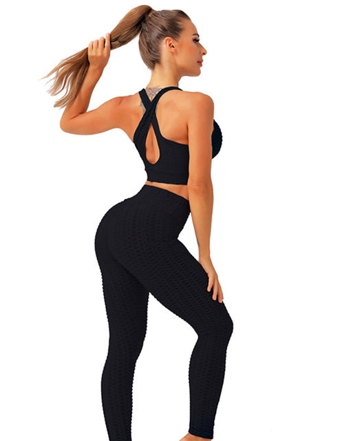 Load image into Gallery viewer, Women Leggings Bubble Textured Leggings Butt Lifting Yoga Pants Black
