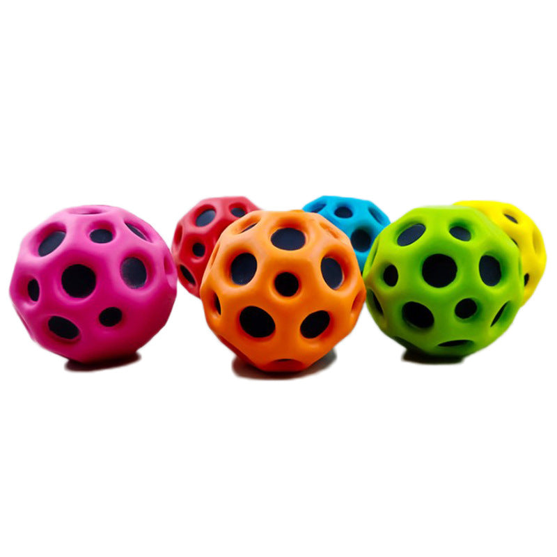 Soft Bouncy Ball Anti-fall Moon Shape Porous Bouncy Ball Kids Indoor Outdoor Toy Ergonomic Design