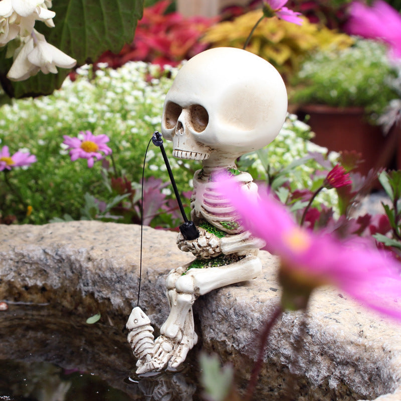 Fishing Skull Halloween Decoration Aquarium Courtyard Micro Landscape