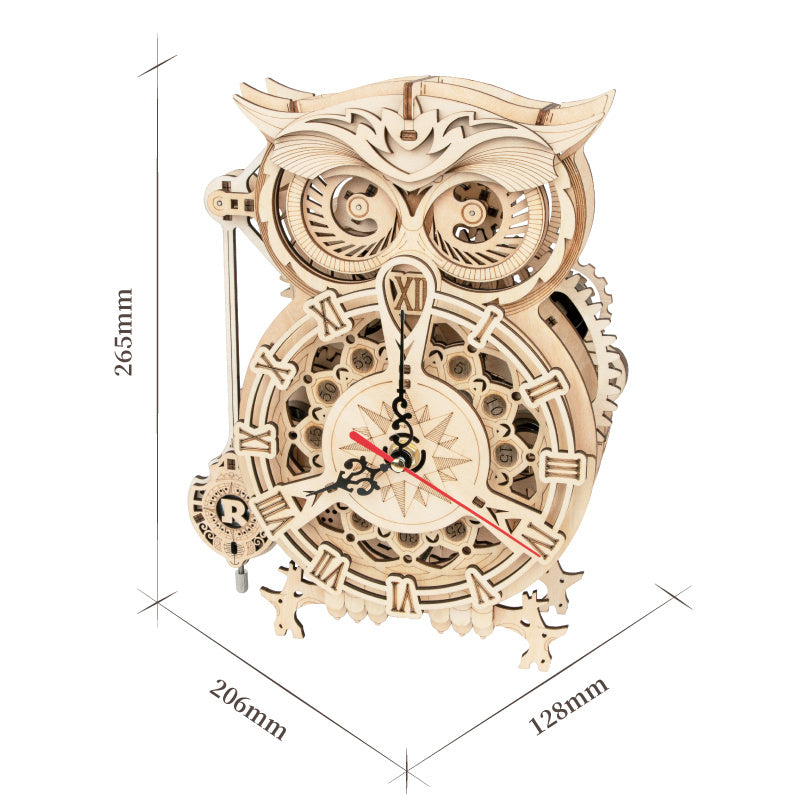 Robotime Rokr Creative DIY Toys 3D Owl Wooden Clock Building Block Kits Gifts Home Decoration