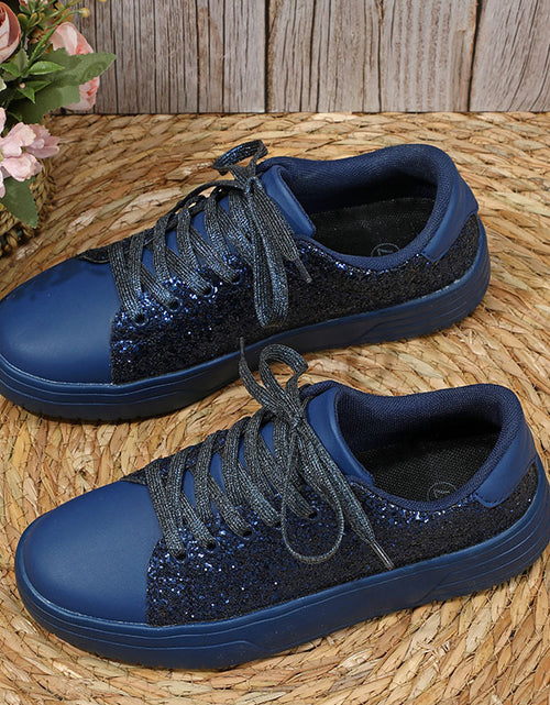 Load image into Gallery viewer, Glitter Sequin Design Flats Shoes Women Trendy Casual Thick-soled Lace-up Sneakers Fashion Shoes
