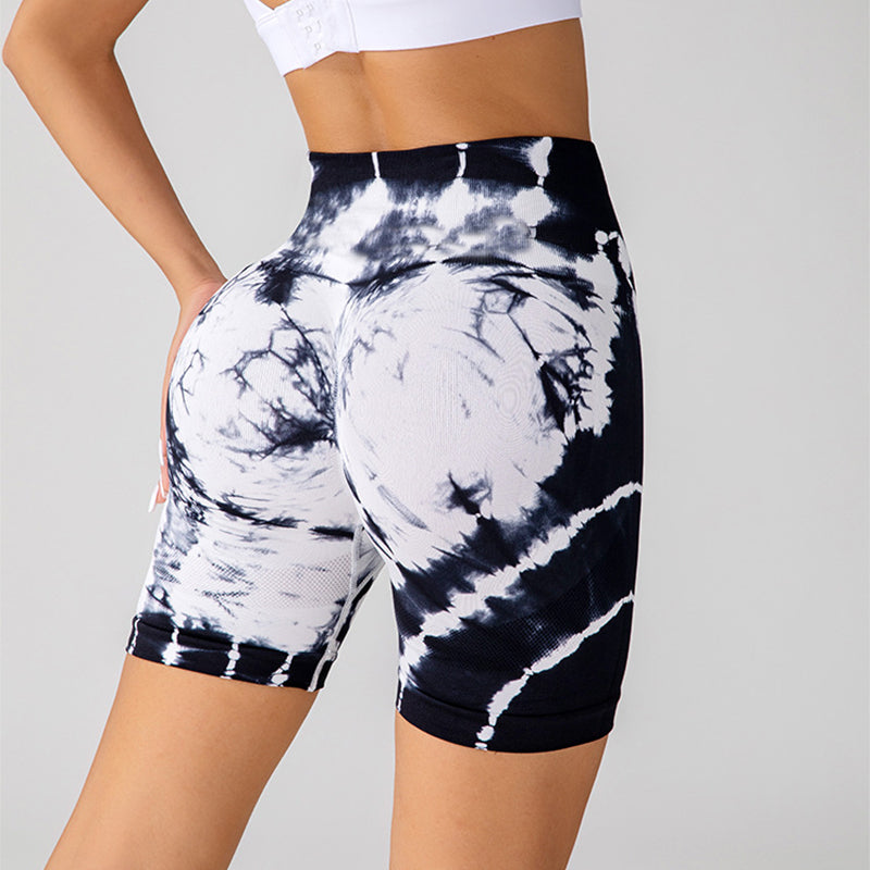 Tie-dye Printed Yoga Shorts Fashion Seamless High-waisted Hip-lifting Pant Sports Running Fitness Pants For Women Clothing