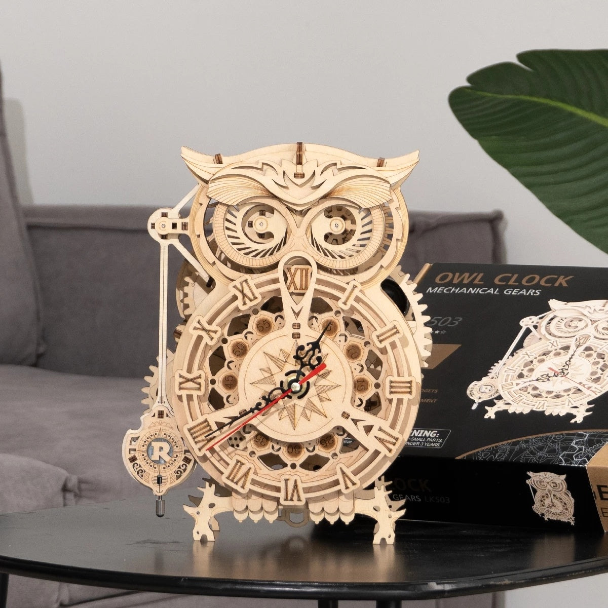 Robotime Rokr Creative DIY Toys 3D Owl Wooden Clock Building Block Kits Gifts Home Decoration