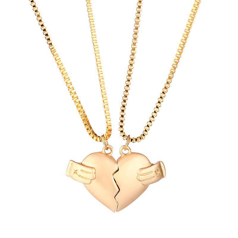 Creative Magnet Love Necklace 2pcs Heart-broken Shape Necklace Men And Women Jewellery