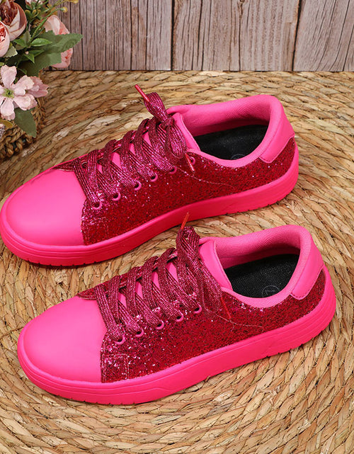 Load image into Gallery viewer, Glitter Sequin Design Flats Shoes Women Trendy Casual Thick-soled Lace-up Sneakers Fashion Shoes
