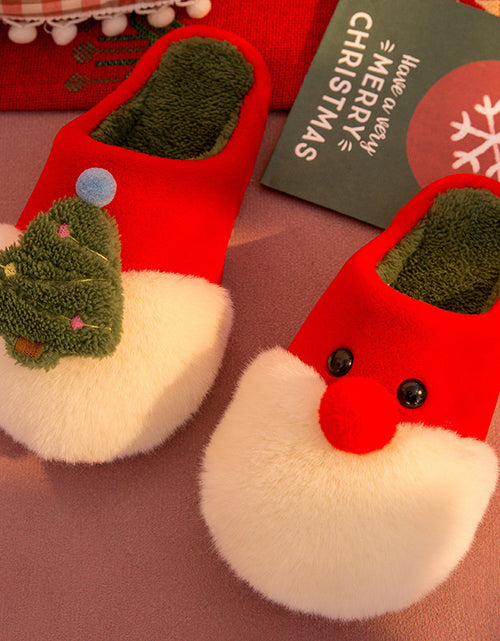 Load image into Gallery viewer, Winter Plush Slippers Christmas Cute Santa Claus And Christmas Tree Slipper Warm Anti-Slip House Shoes For Women
