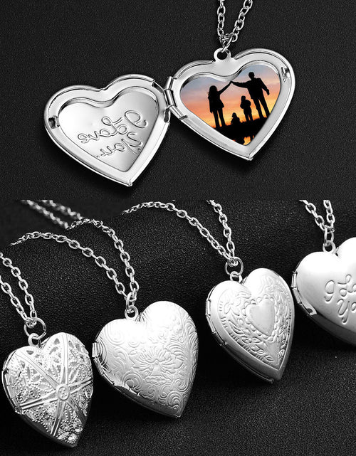 Load image into Gallery viewer, Carved Design Love Necklace Personalised Heart-shaped Photo Frame Pendant Necklace For Women Family Jewellery For Valentine&#39;s Day
