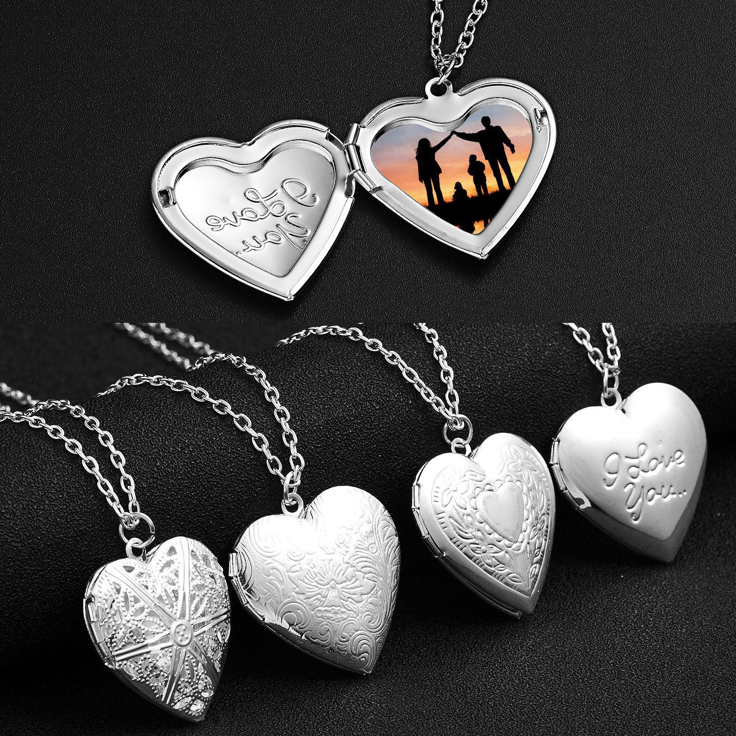 Carved Design Love Necklace Personalised Heart-shaped Photo Frame Pendant Necklace For Women Family Jewellery For Valentine's Day