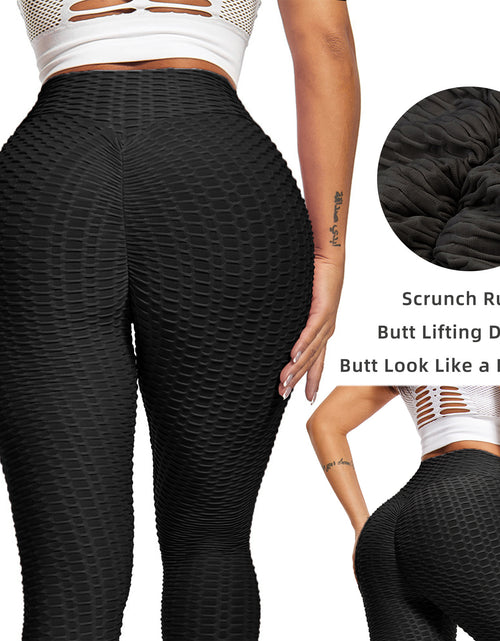 Load image into Gallery viewer, Women Leggings Bubble Textured Leggings Butt Lifting Yoga Pants Black
