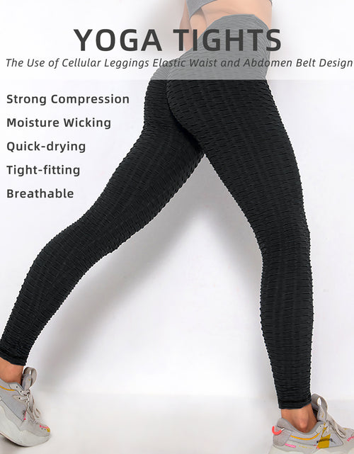 Load image into Gallery viewer, Women Leggings Bubble Textured Leggings Butt Lifting Yoga Pants Black
