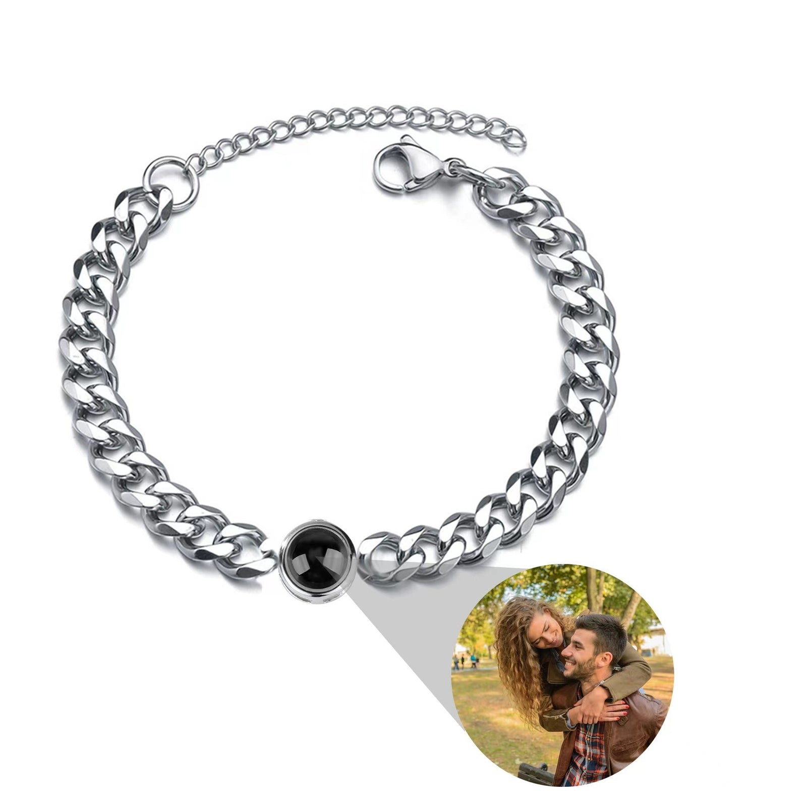 Titanium Steel Men And Women Personalized Photo Projection Custom Family Gathering Pet Couple Birthday Memory Bracelet