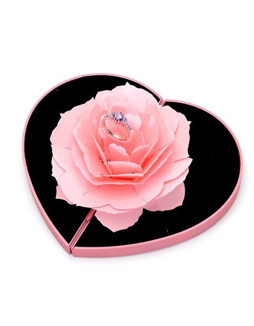 Load image into Gallery viewer, 3D Love Box Heart-shaped Rose Flower Rotating Ring Box Valentines Day Gift
