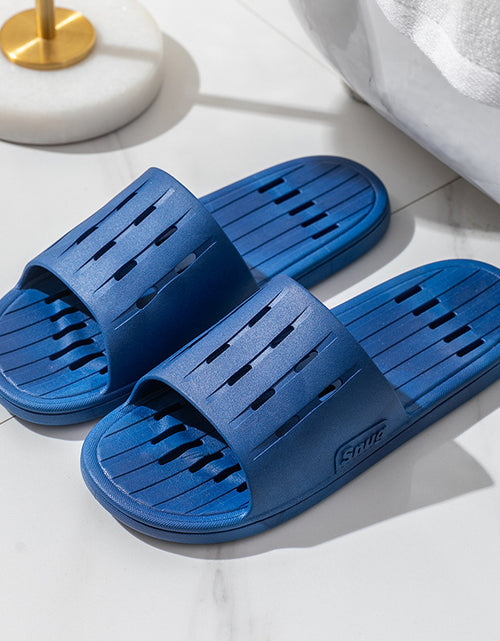 Load image into Gallery viewer, Anti-slip Striped Texture Hollow Design Slippers Women Floor Bathroom House Shoes Summer Indoor Home Slipper Couple
