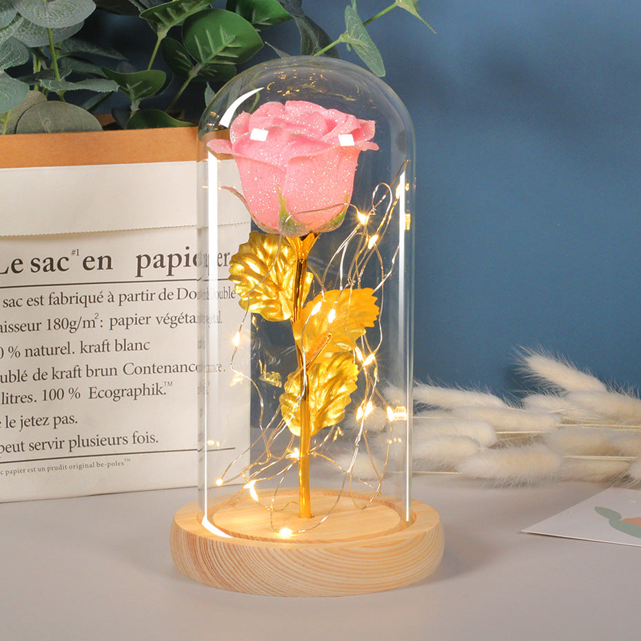 Eternal Rose Flowers LED Light In Glass Cover Gift