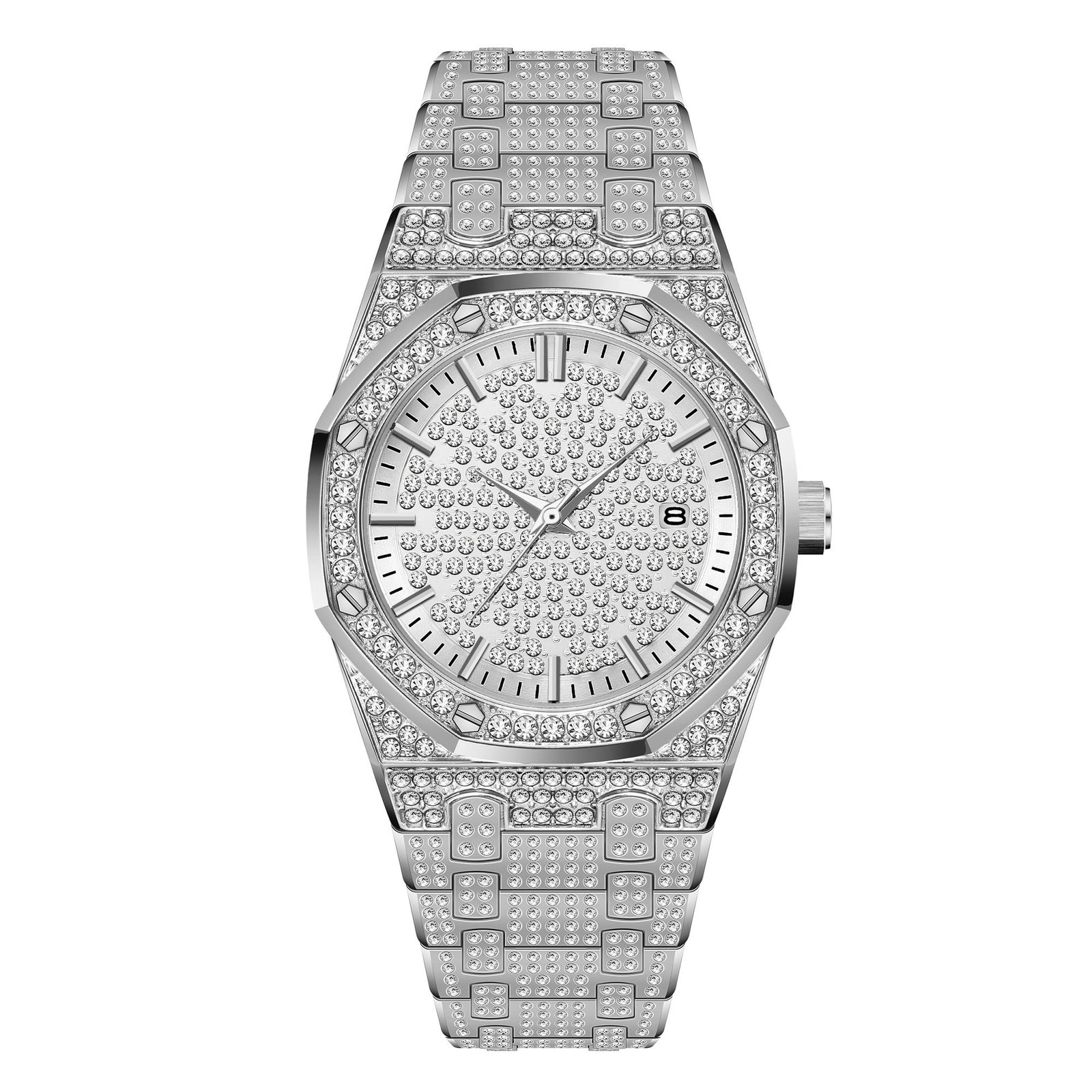 Hip Hop Calendar Starry Diamond-Embedded Watch