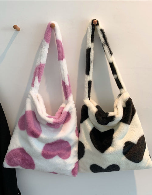 Load image into Gallery viewer, Love Heart Shoulder Bags Winter Plush Shopping Bags For Women
