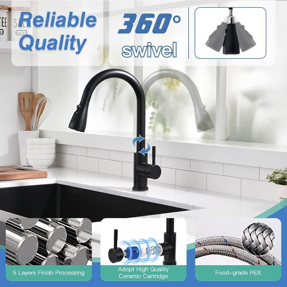 360 Kitchen Sink Mixer Taps Pull Out Spout Spray Single Lever Modern Mono