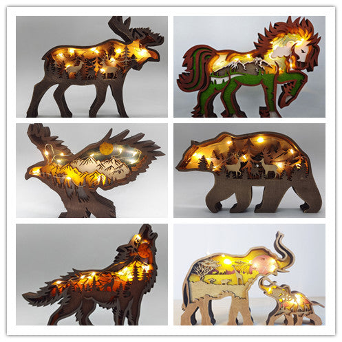 Load image into Gallery viewer, Christmas Decoration Wooden Animal Carving Handcraft Gift Wall Hanging Sculpture 3D Bear Deer Elk Art Decor New Year Ornaments
